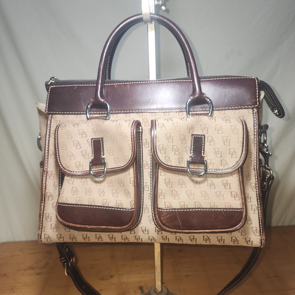 DOONEY & BURKE Monogram Signature Satchel Shoulder Bag Brown Leather - Picture 2 of 14